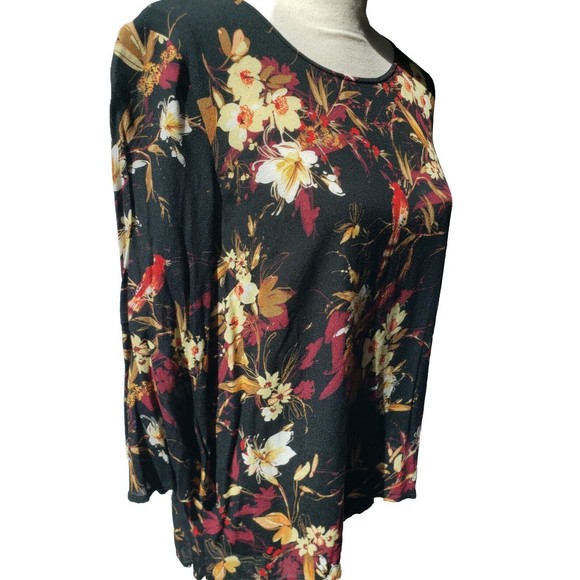 J. Jill Womens Sz S Floral Bird Patterned Rayon Blouse Keyhole Back 3/4 Sleeves - Picture 5 of 10